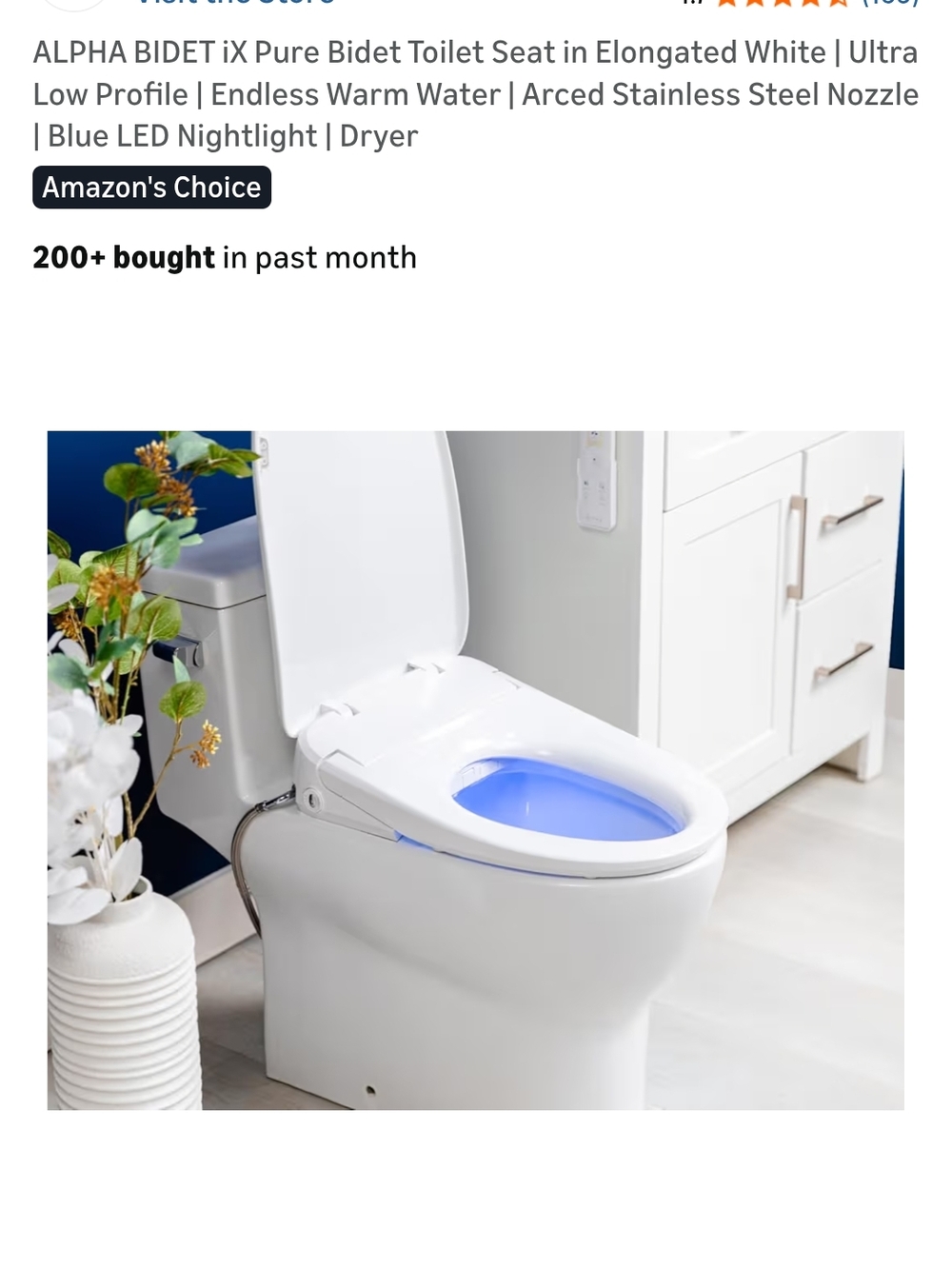 iX Pure White Bidet Toilet Seat with Blue LED Nightlight